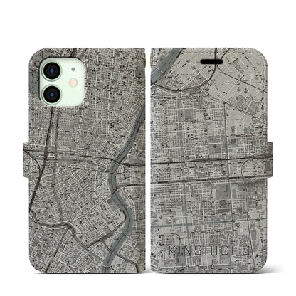 【錦糸町（東京都）】地図柄iPhoneケース（手帳タイプ）モノトーン・iPhone 12 mini 用