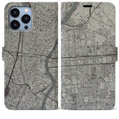 【錦糸町（東京都）】地図柄iPhoneケース（手帳タイプ）モノトーン・iPhone 13 Pro Max 用