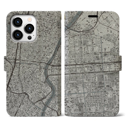 【錦糸町（東京都）】地図柄iPhoneケース（手帳タイプ）モノトーン・iPhone 13 Pro 用