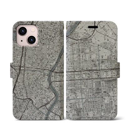 【錦糸町（東京都）】地図柄iPhoneケース（手帳タイプ）モノトーン・iPhone 13 mini 用