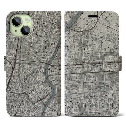 【錦糸町（東京都）】地図柄iPhoneケース（手帳タイプ）モノトーン・iPhone 15 用