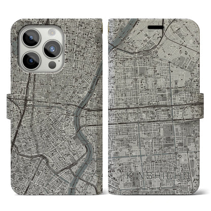 【錦糸町（東京都）】地図柄iPhoneケース（手帳タイプ）モノトーン・iPhone 15 Pro 用