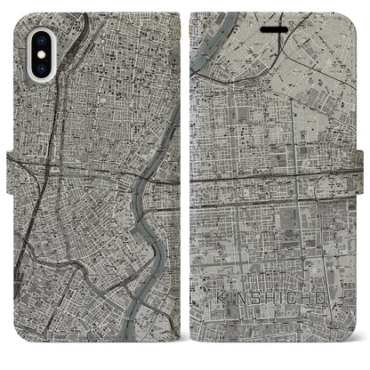 【錦糸町（東京都）】地図柄iPhoneケース（手帳タイプ）モノトーン・iPhone XS Max 用