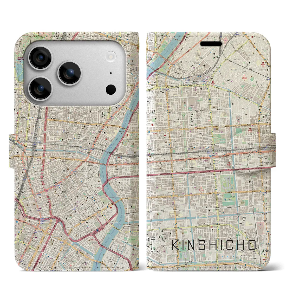 【錦糸町（東京都）】地図柄iPhoneケース（手帳タイプ）ナチュラル・iPhone 17 Pro Max 用