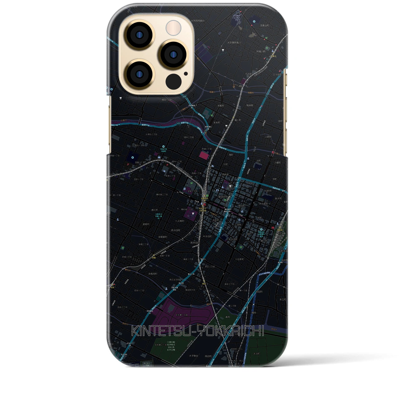 【近鉄四日市】地図柄iPhoneケース（バックカバータイプ・ブラック）iPhone 12 Pro Max 用