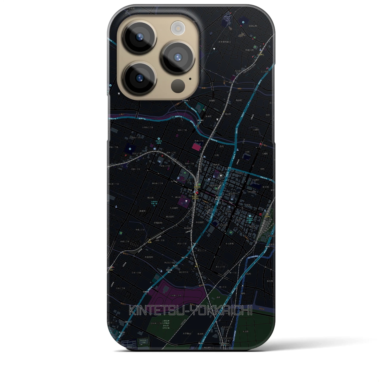 【近鉄四日市】地図柄iPhoneケース（バックカバータイプ・ブラック）iPhone 14 Pro Max 用