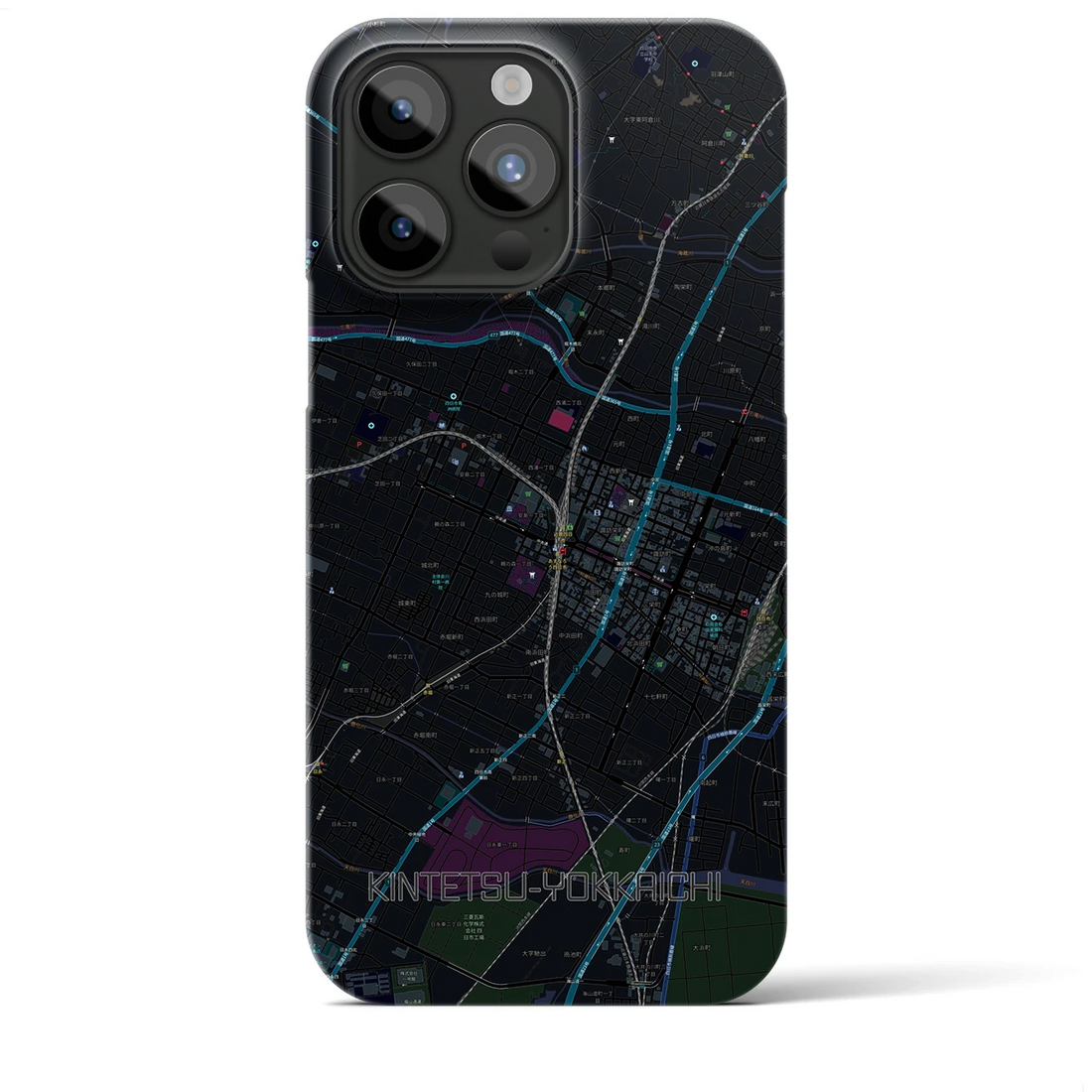 【近鉄四日市】地図柄iPhoneケース（バックカバータイプ・ブラック）iPhone 15 Pro Max 用