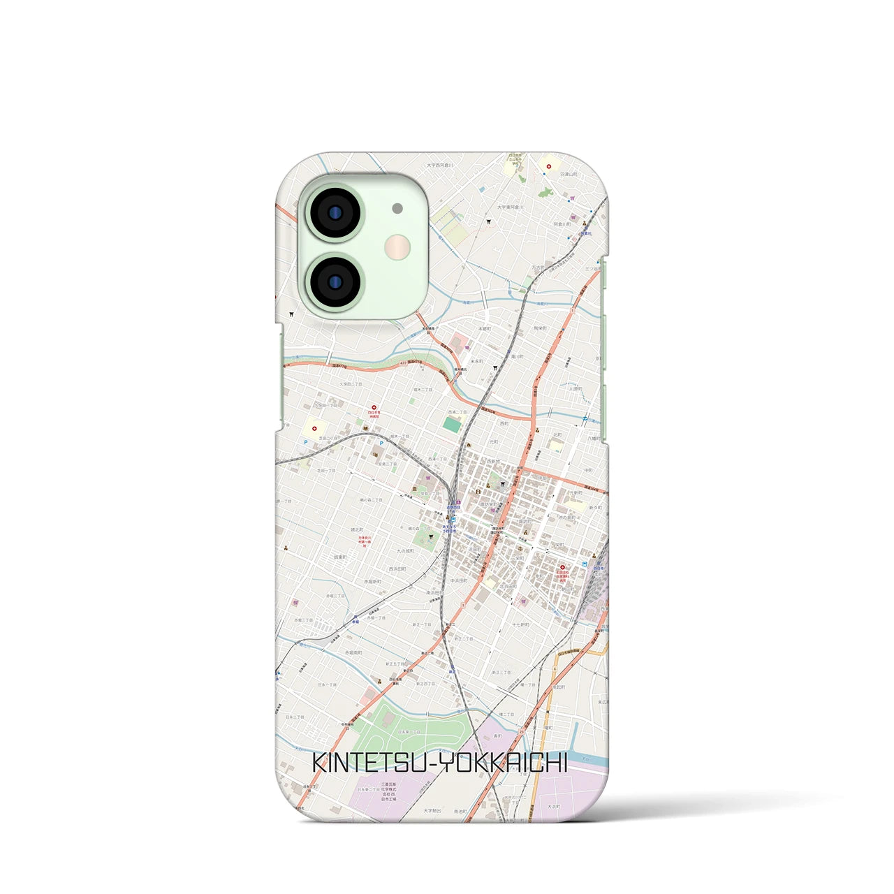 【近鉄四日市】地図柄iPhoneケース（バックカバータイプ・ナチュラル）iPhone 12 mini 用