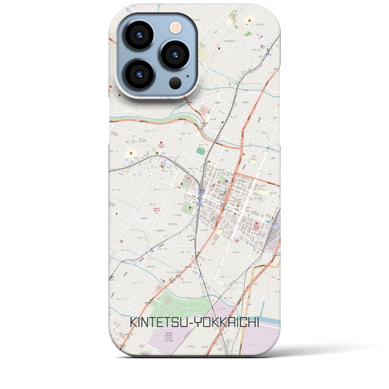 【近鉄四日市】地図柄iPhoneケース（バックカバータイプ・ナチュラル）iPhone 13 Pro Max 用