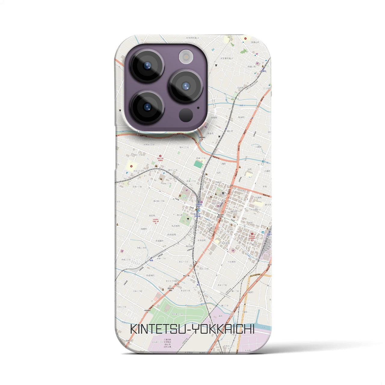 【近鉄四日市】地図柄iPhoneケース（バックカバータイプ・ナチュラル）iPhone 14 Pro 用