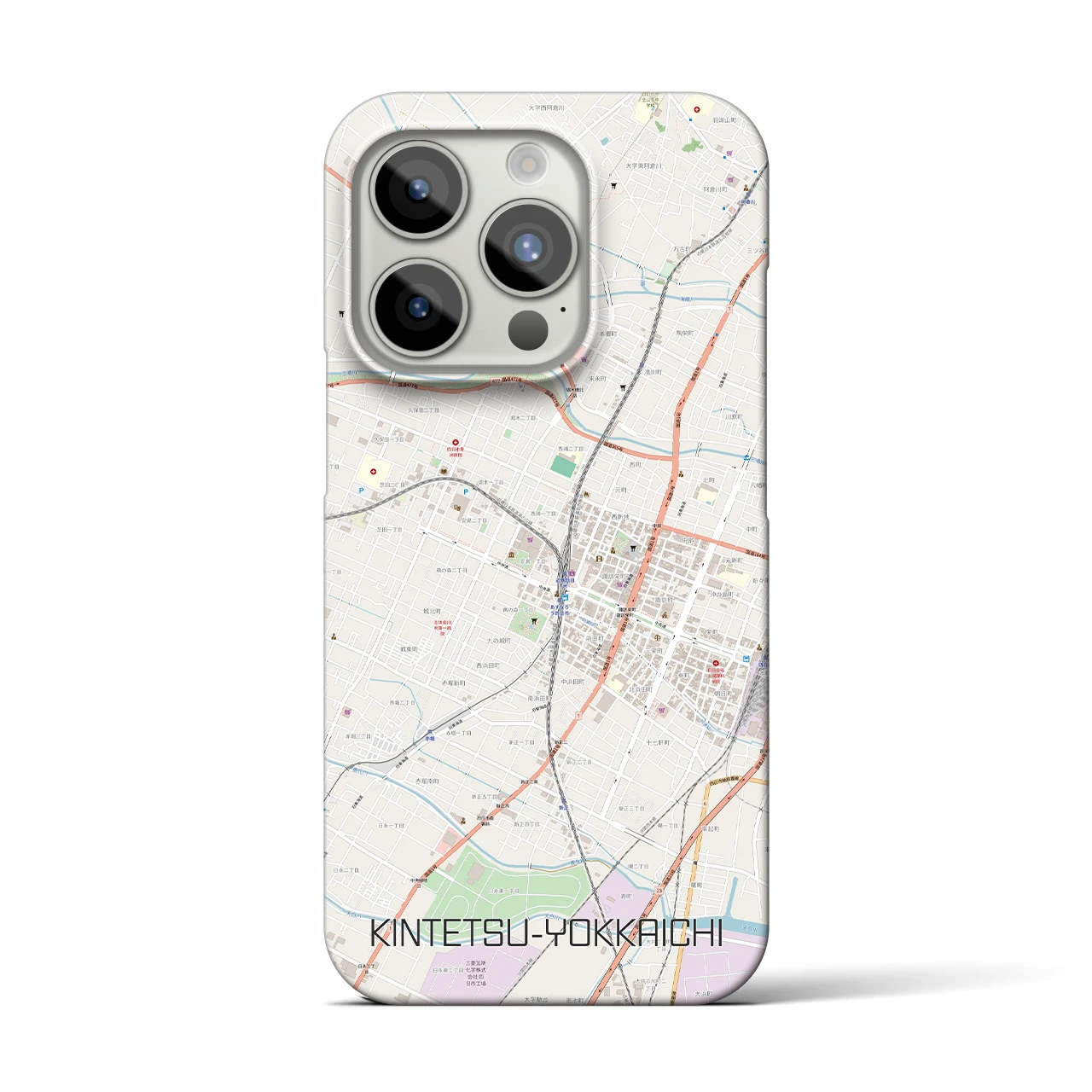 【近鉄四日市】地図柄iPhoneケース（バックカバータイプ・ナチュラル）iPhone 15 Pro 用