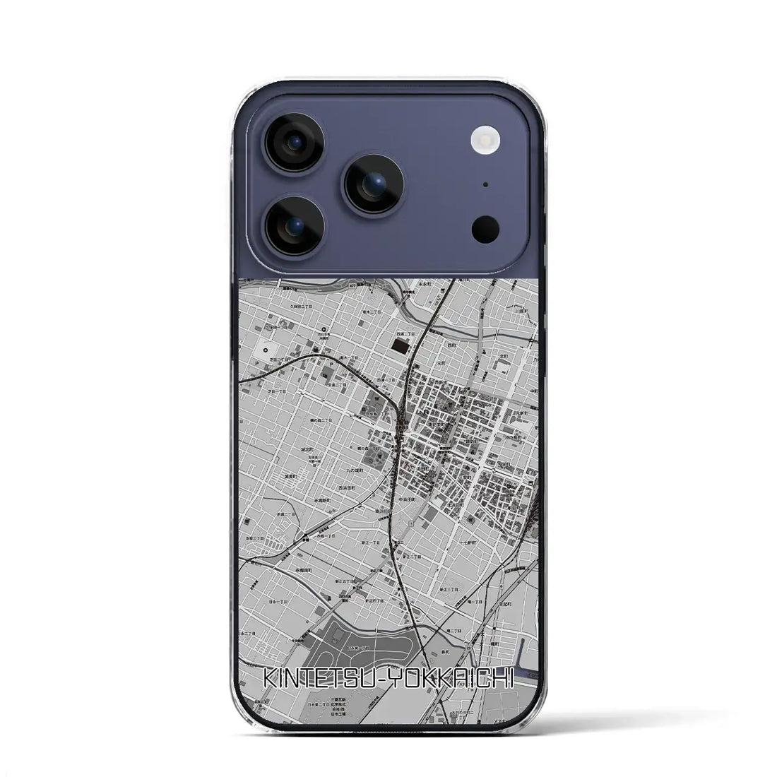 【近鉄四日市（三重県）】地図柄iPhoneケース（クリアタイプ）モノトーン・iPhone 17 Pro Max 用