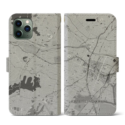 【近鉄四日市（三重県）】地図柄iPhoneケース（手帳タイプ）モノトーン・iPhone 11 Pro 用