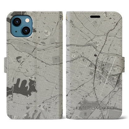 【近鉄四日市（三重県）】地図柄iPhoneケース（手帳タイプ）モノトーン・iPhone 13 用