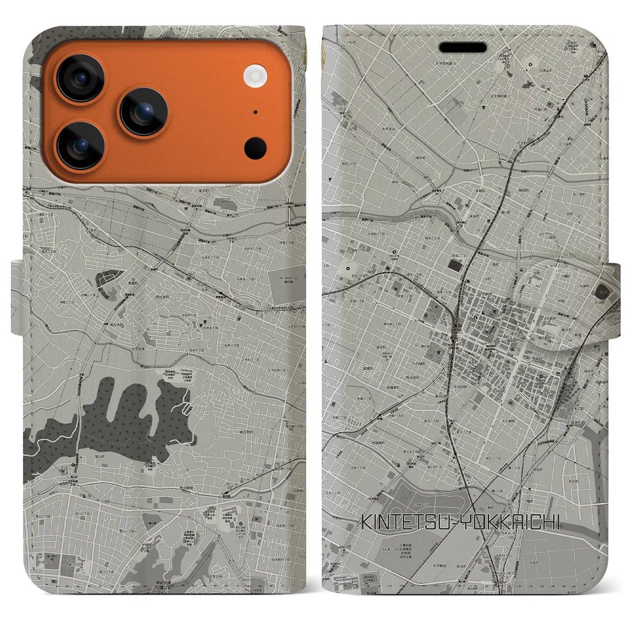 【近鉄四日市（三重県）】地図柄iPhoneケース（手帳タイプ）