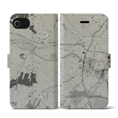 【近鉄四日市（三重県）】地図柄iPhoneケース（手帳タイプ）モノトーン・iPhone SE（第3 / 第2世代） / 8 / 7 / 6s / 6 用