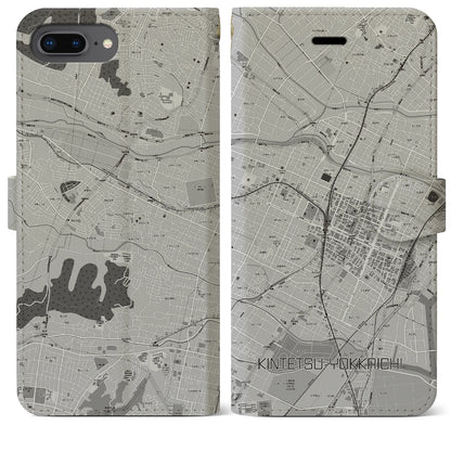 【近鉄四日市（三重県）】地図柄iPhoneケース（手帳タイプ）モノトーン・iPhone 8Plus /7Plus / 6sPlus / 6Plus 用