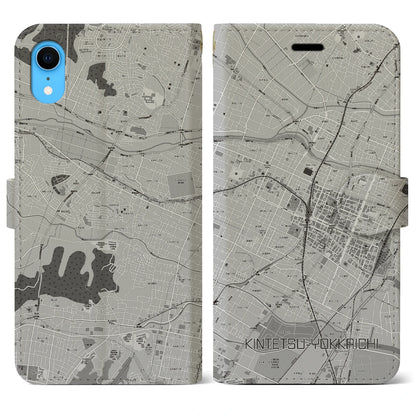 【近鉄四日市（三重県）】地図柄iPhoneケース（手帳タイプ）モノトーン・iPhone XR 用