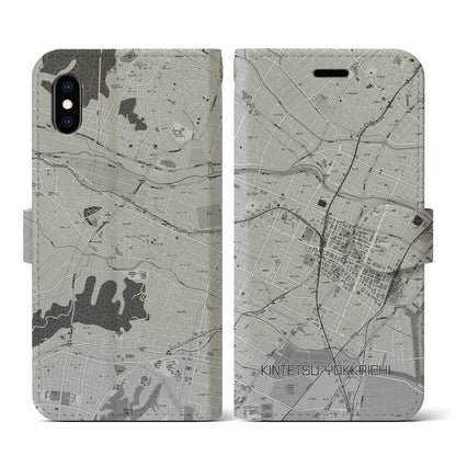 【近鉄四日市（三重県）】地図柄iPhoneケース（手帳タイプ）モノトーン・iPhone XS / X 用