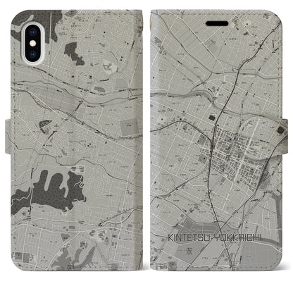 【近鉄四日市（三重県）】地図柄iPhoneケース（手帳タイプ）モノトーン・iPhone XS Max 用