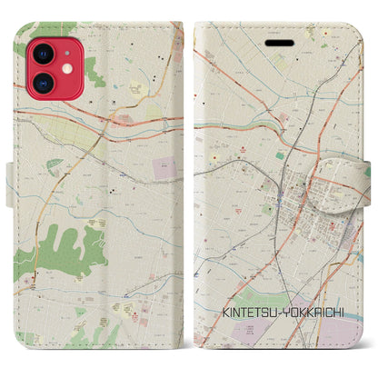 【近鉄四日市（三重県）】地図柄iPhoneケース（手帳タイプ）ナチュラル・iPhone 11 用