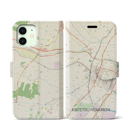 【近鉄四日市（三重県）】地図柄iPhoneケース（手帳タイプ）ナチュラル・iPhone 12 mini 用