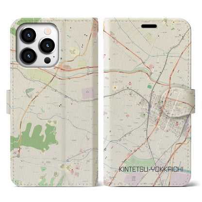 【近鉄四日市（三重県）】地図柄iPhoneケース（手帳タイプ）ナチュラル・iPhone 13 Pro 用