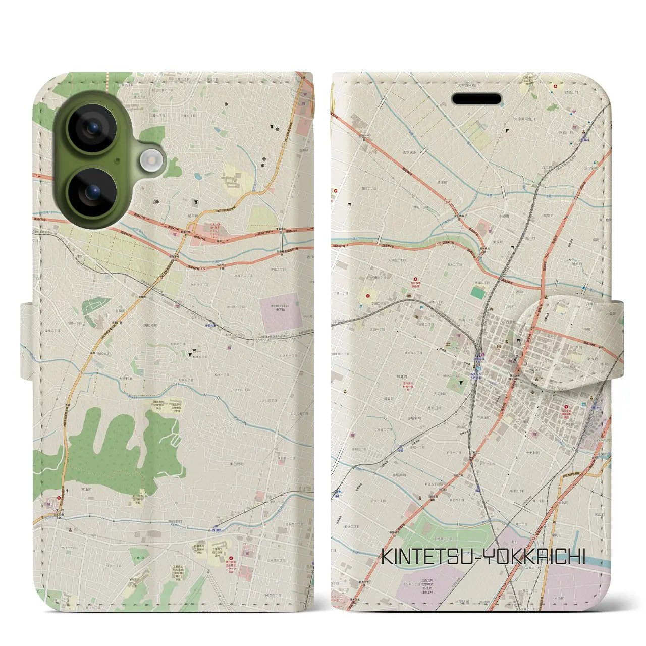 【近鉄四日市（三重県）】地図柄iPhoneケース（手帳タイプ）