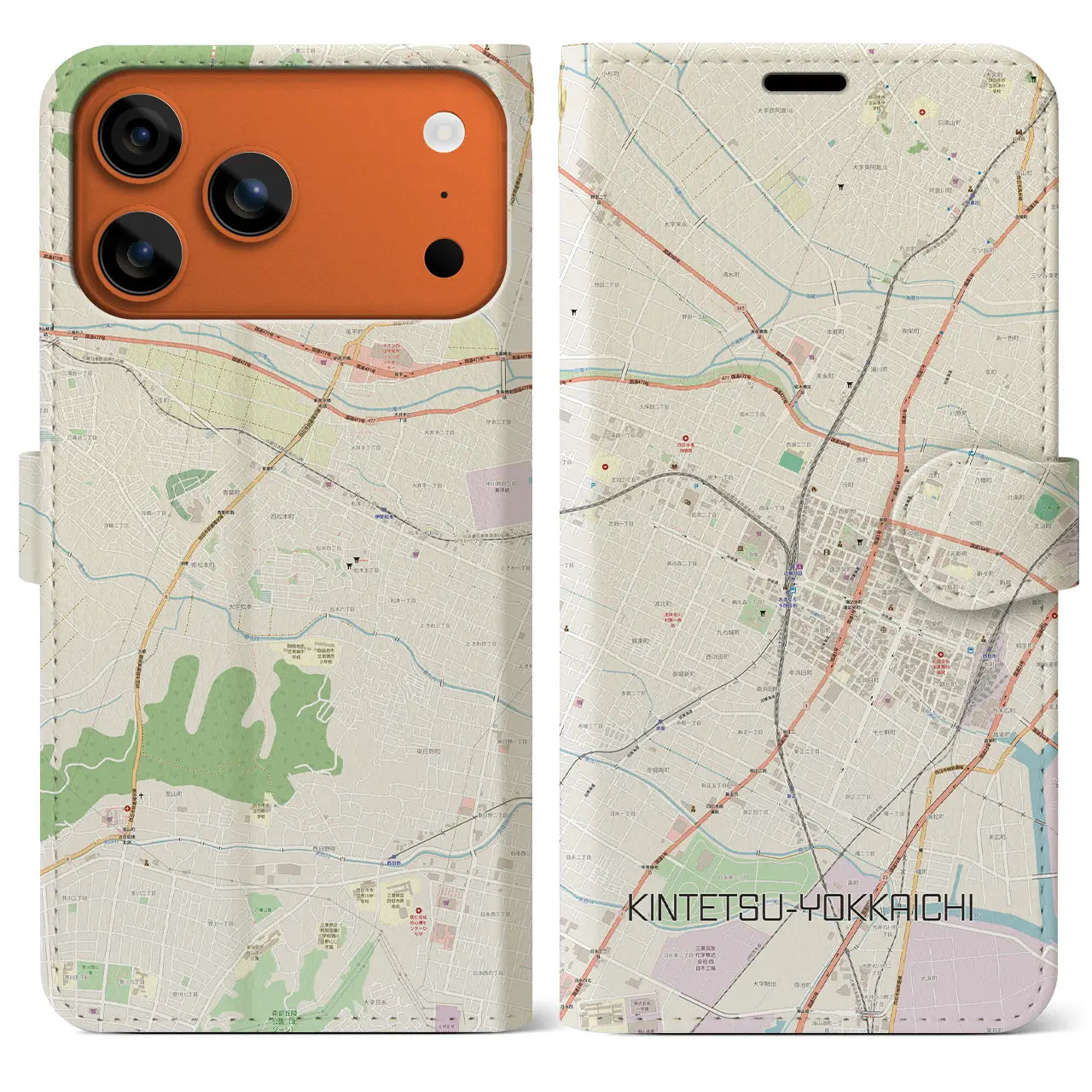 【近鉄四日市（三重県）】地図柄iPhoneケース（手帳タイプ）