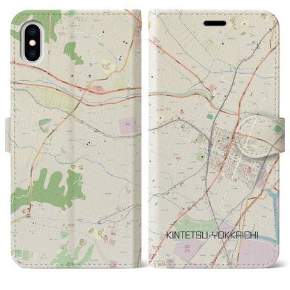 【近鉄四日市（三重県）】地図柄iPhoneケース（手帳タイプ）ナチュラル・iPhone XS Max 用