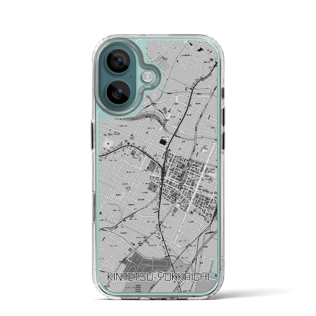 【近鉄四日市（三重県）】地図柄iPhoneケース（MagSafeタイプ）モノトーン・iPhone 16 Pro 用