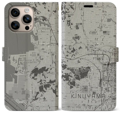 【衣山（愛媛県）】地図柄iPhoneケース（手帳タイプ）モノトーン・iPhone 16 Plus 用