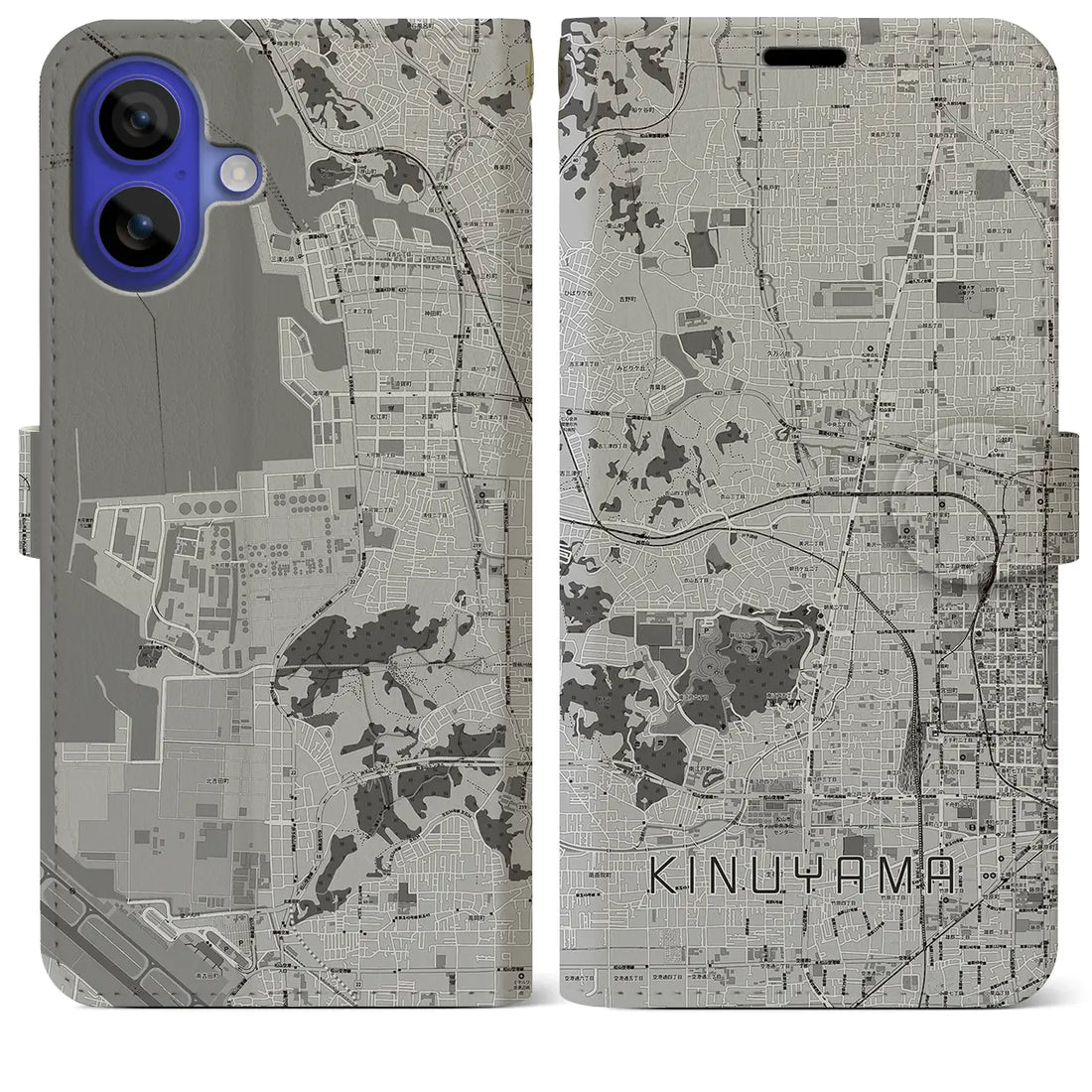 【衣山(愛媛県)】地図柄iPhoneケース(手帳タイプ)モノトーン・iPhone 16 Pro Max 用
