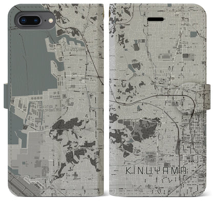 【衣山（愛媛県）】地図柄iPhoneケース（手帳タイプ）モノトーン・iPhone 8Plus /7Plus / 6sPlus / 6Plus 用