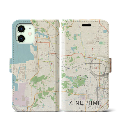 【衣山（愛媛県）】地図柄iPhoneケース（手帳タイプ）ナチュラル・iPhone 12 mini 用