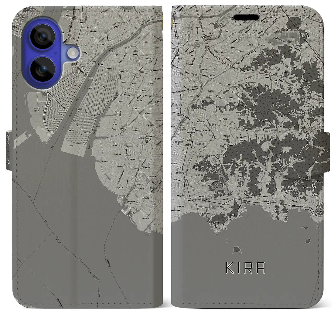 【吉良(愛知県)】地図柄iPhoneケース(手帳タイプ)モノトーン・iPhone 16 Pro Max 用