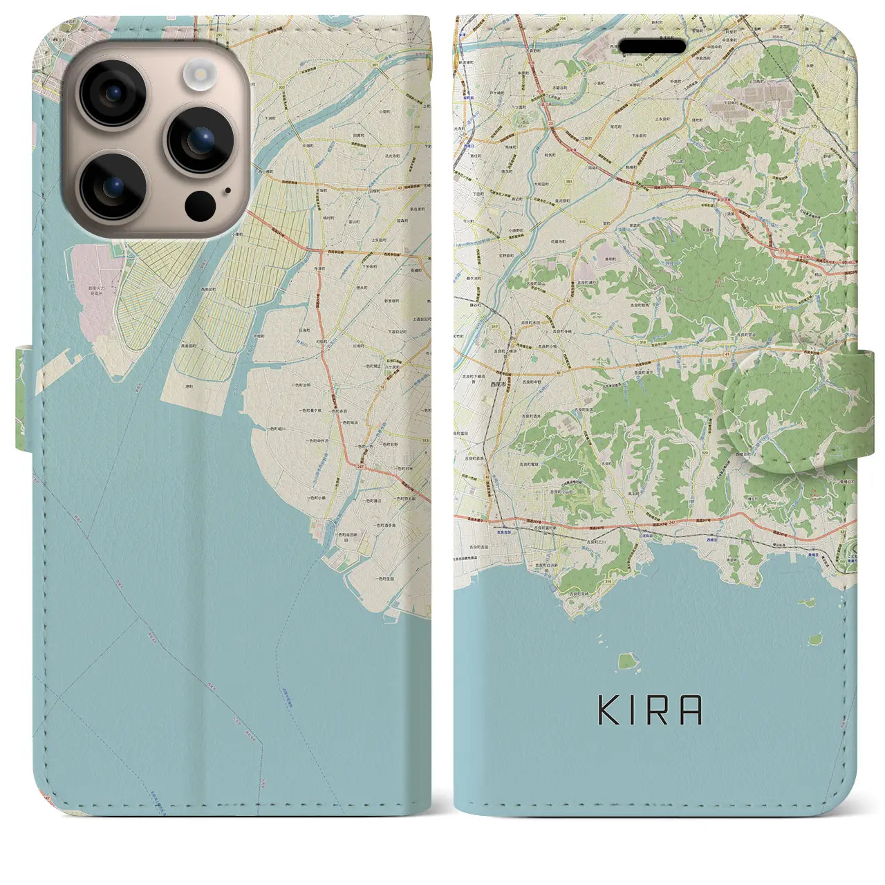 【吉良（愛知県）】地図柄iPhoneケース（手帳タイプ）ナチュラル・iPhone 16 Plus 用