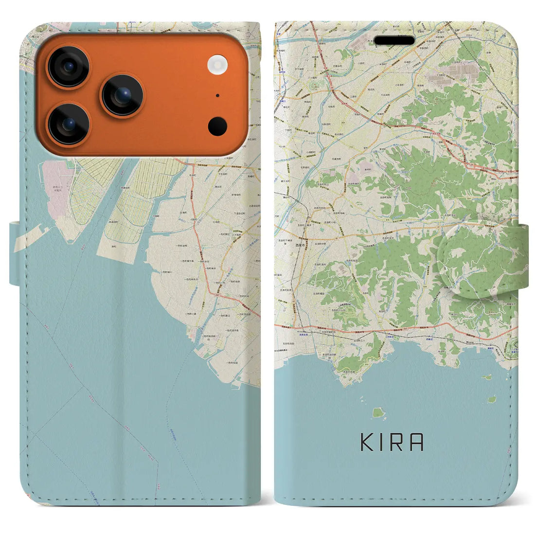 【吉良(愛知県)】地図柄iPhoneケース(手帳タイプ)モノトーン・iPhone 17 Pro Max 用