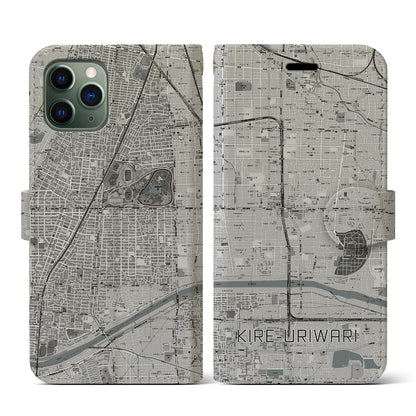 【喜連瓜破（大阪府）】地図柄iPhoneケース（手帳タイプ）モノトーン・iPhone 11 Pro 用