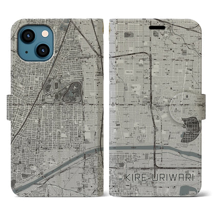 【喜連瓜破（大阪府）】地図柄iPhoneケース（手帳タイプ）モノトーン・iPhone 13 用