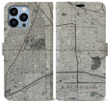【喜連瓜破（大阪府）】地図柄iPhoneケース（手帳タイプ）モノトーン・iPhone 13 Pro Max 用