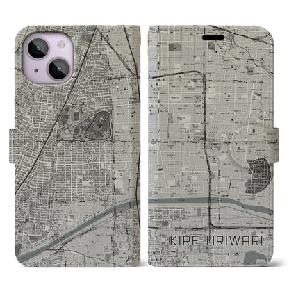 【喜連瓜破（大阪府）】地図柄iPhoneケース（手帳タイプ）モノトーン・iPhone 14 用