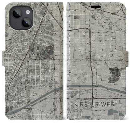 【喜連瓜破（大阪府）】地図柄iPhoneケース（手帳タイプ）モノトーン・iPhone 14 Plus 用