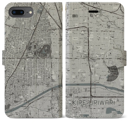 【喜連瓜破（大阪府）】地図柄iPhoneケース（手帳タイプ）モノトーン・iPhone 8Plus /7Plus / 6sPlus / 6Plus 用