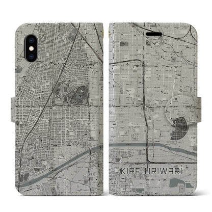 【喜連瓜破（大阪府）】地図柄iPhoneケース（手帳タイプ）モノトーン・iPhone XS / X 用