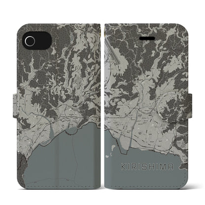 【霧島（鹿児島県）】地図柄iPhoneケース（手帳タイプ）モノトーン・iPhone SE（第3 / 第2世代） / 8 / 7 / 6s / 6 用