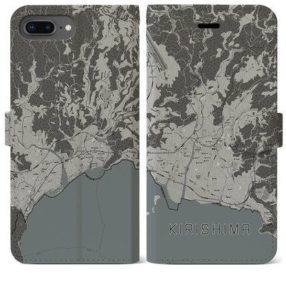 【霧島（鹿児島県）】地図柄iPhoneケース（手帳タイプ）モノトーン・iPhone 8Plus /7Plus / 6sPlus / 6Plus 用