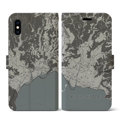 【霧島（鹿児島県）】地図柄iPhoneケース（手帳タイプ）モノトーン・iPhone XS / X 用