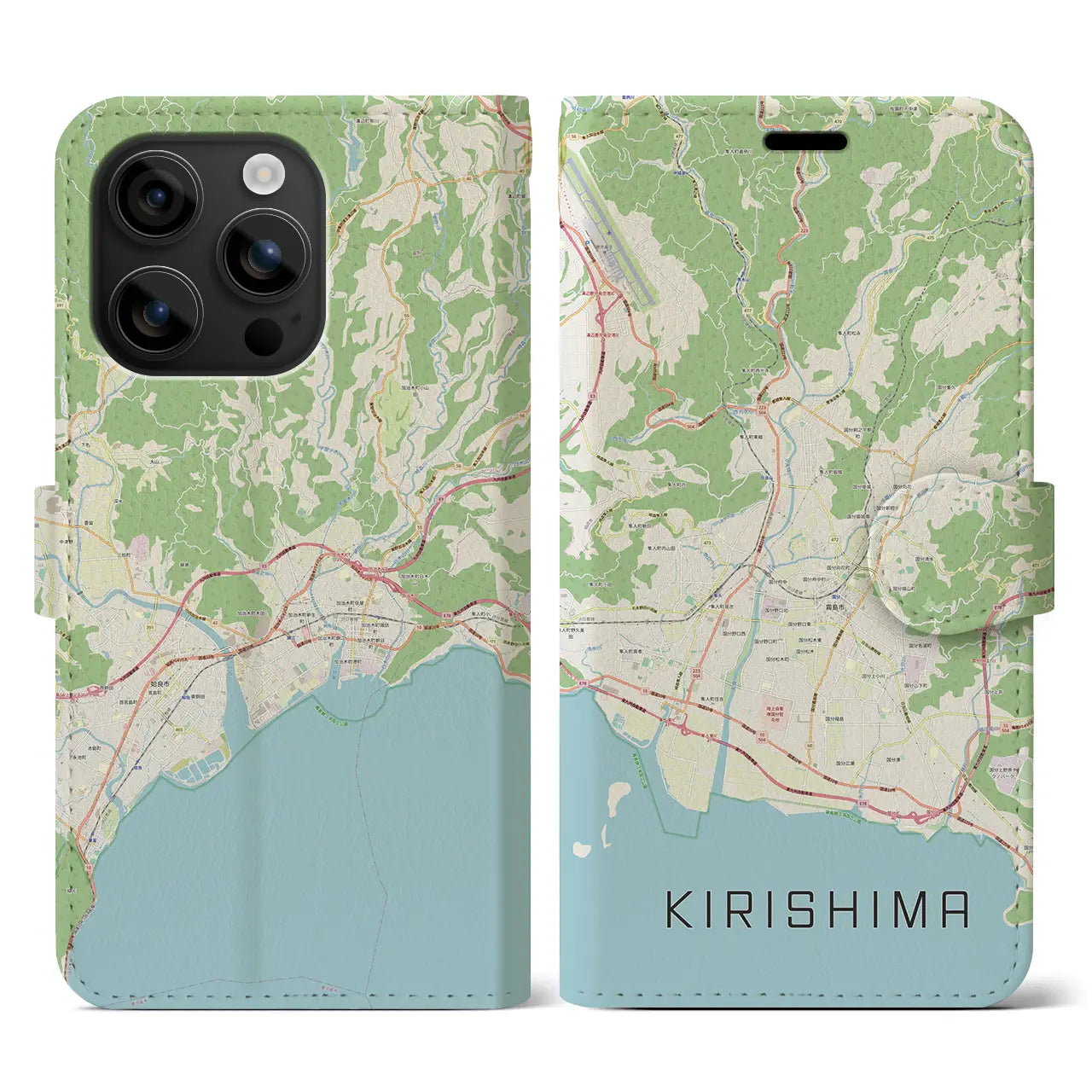 【霧島（鹿児島県）】地図柄iPhoneケース（手帳タイプ）ナチュラル・iPhone 16 用