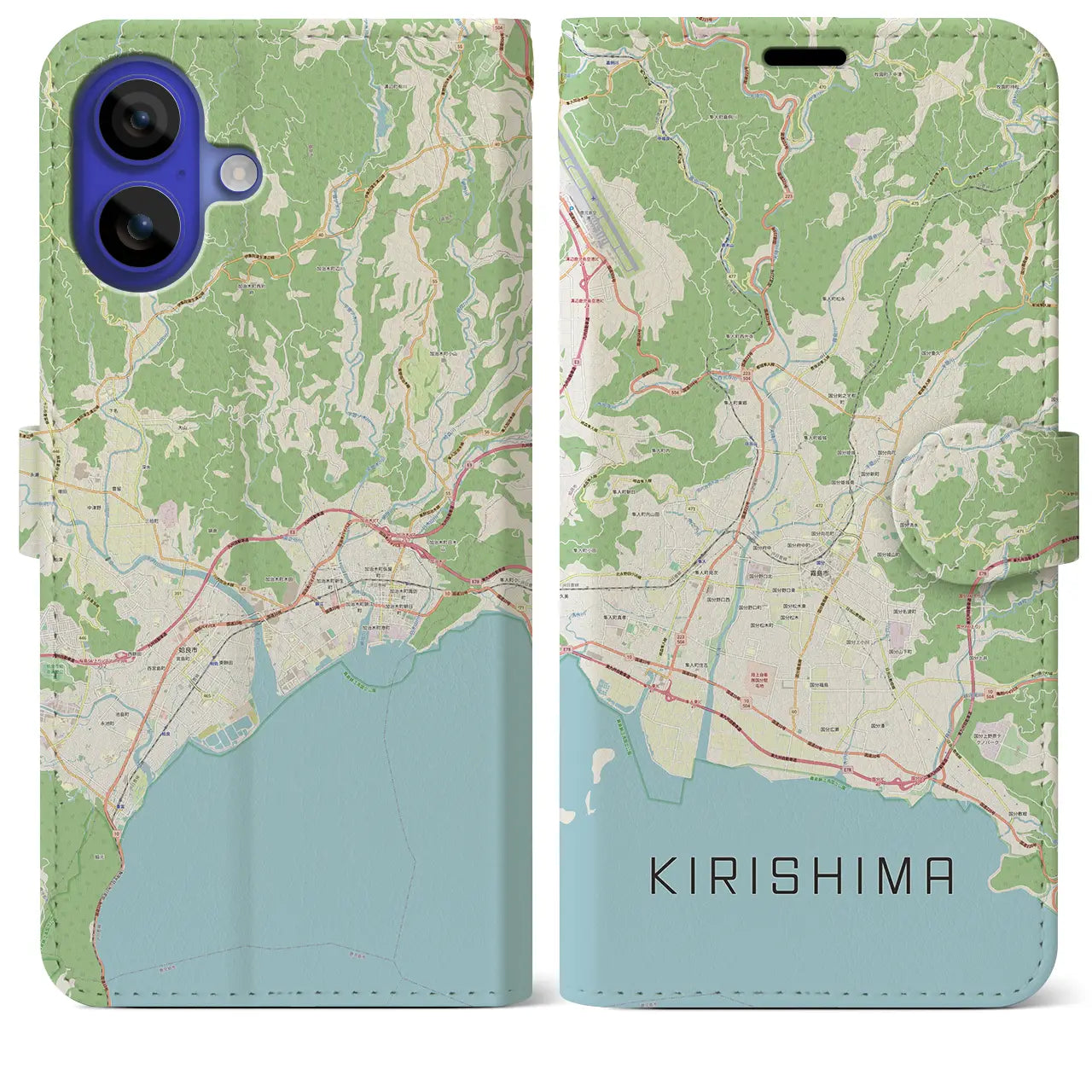 【霧島（鹿児島県）】地図柄iPhoneケース（手帳タイプ）ナチュラル・iPhone 16 Pro Max 用